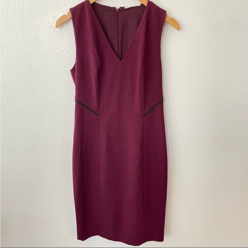 T Tahari Maroon V-neck Work Dress